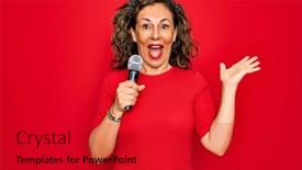  Presentation with music singing - Cool new theme with middle-age-senior-singer-woman backdrop and a crimson colored foreground