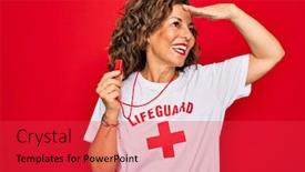  Presentation with whistle - Slide deck with middle-age-senior-summer-lifeguard background and a red colored foreground