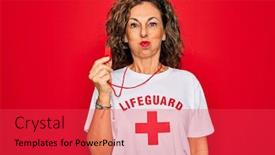  Presentation with whistle - Audience pleasing slides consisting of middle-age-senior-summer-lifeguard backdrop and a red colored foreground