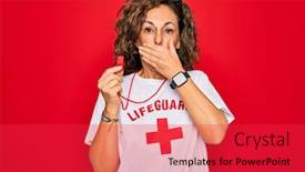  Presentation with whistle - PPT theme with middle-age-senior-summer-lifeguard background and a red colored foreground