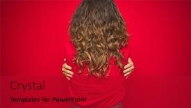  Presentation with senior care - Amazing presentation theme having middle age senior woman wearing apron uniform over red isolated background hugging oneself happy and positive from backwards self love and self care backdrop and a crimson colored foreground