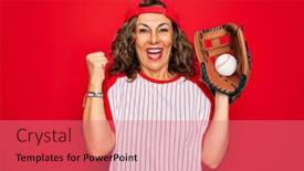  Presentation with woman - Presentation theme enhanced with middle-age-senior-woman-wearing background and a coral colored foreground