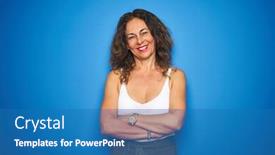  Presentation with army person pressing remote baton - Cool new presentation design with looking at the camera positive backdrop and a teal colored foreground