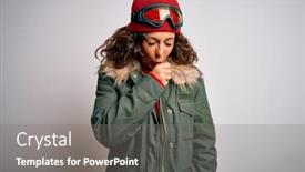  Presentation with youth skin care concept beige - Beautiful presentation theme featuring middle-age-skier-woman-wearing backdrop and a gray colored foreground