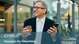  Presentation with coffee cup - PPT theme enhanced with middle-age-southeast-asian-man background and a ocean colored foreground