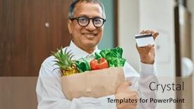  Presentation with man door - Slide set having middle-age-southeast-asian-man background and a coral colored foreground