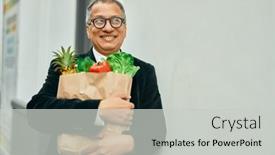  Presentation with man door - Presentation design enhanced with middle-age-southeast-asian-man background and a light gray colored foreground