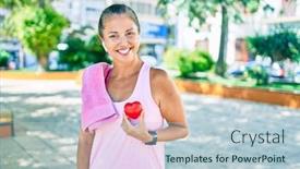  Presentation with heart health - PPT theme enhanced with middle-age-sportswoman-asking background and a light blue colored foreground