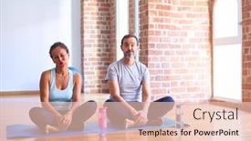  Presentation with exercise mat - Beautiful PPT theme featuring middle-age-sporty-couple-sitting backdrop and a lemonade colored foreground