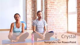 Presentation with exercise mat - Audience pleasing theme consisting of middle-age-sporty-couple-sitting backdrop and a lemonade colored foreground