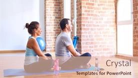  Presentation with exercise mat - Colorful slides enhanced with middle-age-sporty-couple-sitting backdrop and a lemonade colored foreground