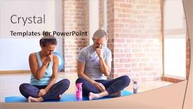  Presentation with exercise mat - Beautiful presentation theme featuring middle-age-sporty-couple-sitting backdrop and a lemonade colored foreground