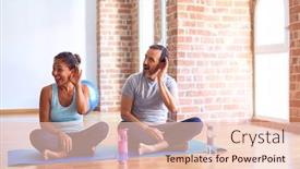  Presentation with exercise mat - Beautiful PPT theme featuring middle-age-sporty-couple-sitting backdrop and a lemonade colored foreground