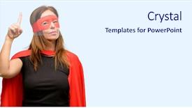  Presentation with hero mask woman - Amazing slide deck having middle age super hero woman backdrop and a  colored foreground