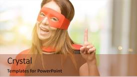  Presentation with hero mask woman - PPT theme enhanced with middle age super hero woman background and a red colored foreground
