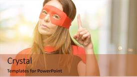  Presentation with hero mask woman - Presentation theme having middle age super hero woman background and a red colored foreground