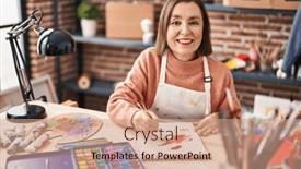  Presentation with art - Theme featuring middle-age-woman-artist-drawing background and a coral colored foreground