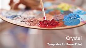  Presentation with art - Presentation theme having middle-age-woman-artist-mixing background and a coral colored foreground