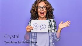  Presentation with emotion - Presentation design featuring middle-age-woman-asking background and a light blue colored foreground