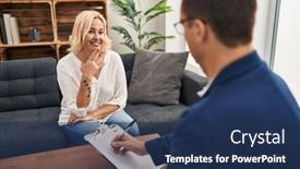  Presentation with psychology - Slide set having middle-age-woman-at-psychology background and a navy blue colored foreground