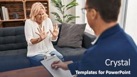  Presentation with panic - Presentation theme with middle-age-woman-at-psychology background and a ocean colored foreground