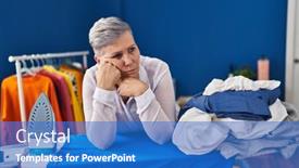  Presentation with laundry room - Presentation design with middle-age-woman-boring-leaning background and a teal colored foreground