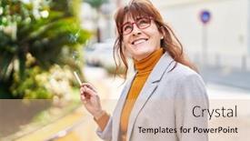  Presentation with executive business negotiation skills - Slides enhanced with middle-age-woman-business-executive background and a lemonade colored foreground