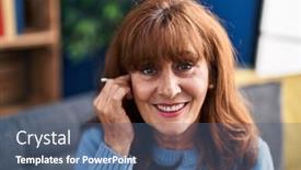  Presentation with ear - PPT theme having middle-age-woman-clean-ng background and a ocean colored foreground