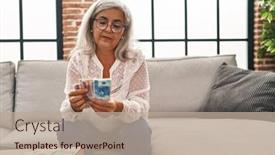  Presentation with counting - Theme with middle-age-woman-counting-sloty background and a mint green colored foreground