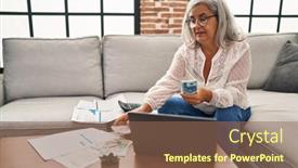  Presentation with counting - Slide deck enhanced with middle-age-woman-counting-sloty background and a violet colored foreground