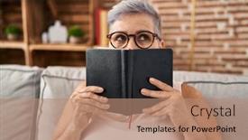  Presentation with mouth - Theme with middle-age-woman-covering-mouth background and a  colored foreground