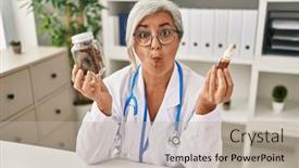  Presentation with cbd - Theme consisting of middle-age-woman-doctor-holding background and a mint green colored foreground