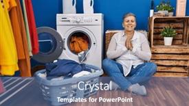  Presentation with exercise n old age - PPT theme having middle-age-woman-doing-yoga background and a ocean colored foreground