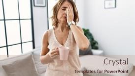  Presentation with face pain - Slide deck enhanced with middle-age-woman-drinking background and a  colored foreground