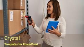  Presentation with ecommerce - PPT theme with middle-age-woman-ecommerce-business background and a violet colored foreground