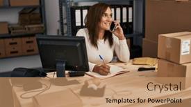  Presentation with business book - PPT theme having middle-age-woman-ecommerce-business background and a coral colored foreground