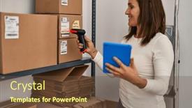  Presentation with barcode - Slides having middle-age-woman-ecommerce-business background and a tawny brown colored foreground