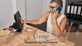  Presentation with ecommerce - Presentation with middle-age-woman-ecommerce-business background and a coral colored foreground