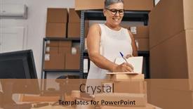  Presentation with ecommerce - PPT layouts featuring middle-age-woman-ecommerce-business background and a coral colored foreground