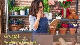  Presentation with neolithic age old - PPT layouts with middle-age-woman-florist-talking background and a coral colored foreground