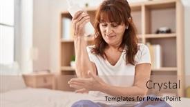  Presentation with treatment - PPT theme enhanced with middle-age-woman-having-moisturizer background and a  colored foreground