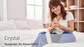  Presentation with age related disorders - Slide deck enhanced with middle-age-woman-having-moisturizer background and a  colored foreground