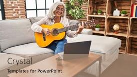  Presentation with middle class - Presentation theme consisting of middle-age-woman-having-online background and a coral colored foreground