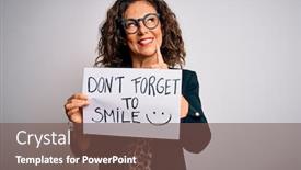  Presentation with forget - Beautiful slide deck featuring middle-age-woman-holding-banner backdrop and a violet colored foreground