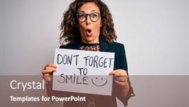  Presentation with forget - Amazing PPT theme having middle-age-woman-holding-banner backdrop and a tawny brown colored foreground