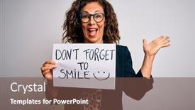  Presentation with holding hands - Slides having middle-age-woman-holding-banner background and a tawny brown colored foreground