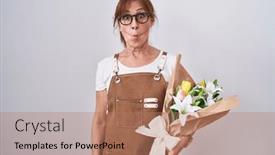  Presentation with lips - Slide deck consisting of middle-age-woman-holding-bouquet background and a coral colored foreground