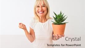  Presentation with cactus - Beautiful presentation theme featuring middle-age-woman-holding-cactus backdrop and a lemonade colored foreground