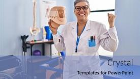  Presentation with cervical - Slide set having middle-age-woman-holding-cervical background and a light blue colored foreground