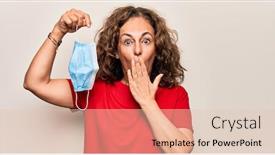  Presentation with covid coronavirus - Slide set enhanced with middle-age-woman-holding-coronavirus background and a lemonade colored foreground